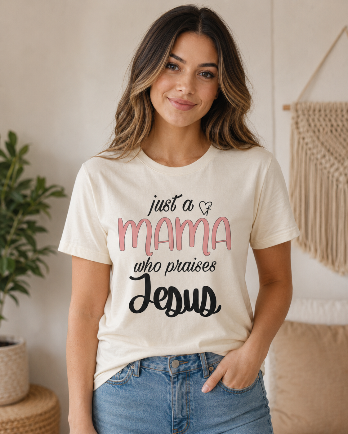 Just a Mama Who Praises Jesus | Christian Mom T-Shirt, Crewneck & Hoodie